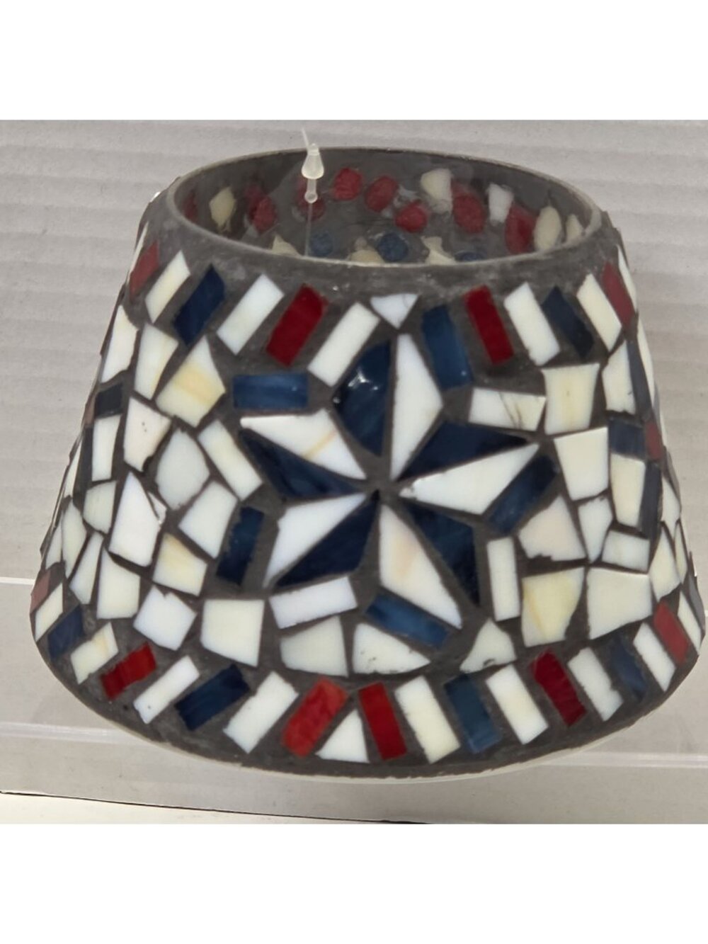 Home Interiors Mosaic Glass Candle Holder Patriotic Red White Blue Star Votive